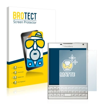 Vorderseite einer Produktverpackung mit dem Markenlogo BROTECT. Daneben ist das Gerät BlackBerry Passport mit dem zugehörigen 