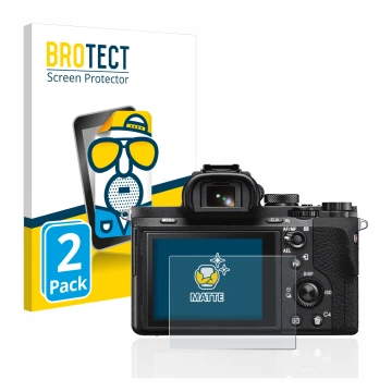 Vorderseite einer Produktverpackung mit dem Markenlogo BROTECT. Daneben ist das Gerät Sony Alpha 7 II (ILCE-7M2) mit dem zugeh