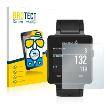 Vorderseite einer Produktverpackung mit dem Markenlogo BROTECT. Daneben ist das Gerät Garmin vivoactive mit dem zugehörigen Di