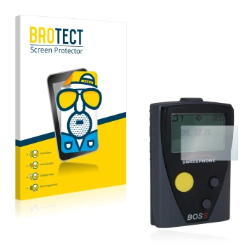 Vorderseite einer Produktverpackung mit dem Markenlogo BROTECT. Daneben ist das Gerät Swissphone Boss 925 V mit dem zugehörige