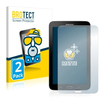 Vorderseite einer Produktverpackung mit dem Markenlogo BROTECT. Daneben ist das Gerät Samsung Galaxy Tab 3 SM-T113 mit dem zug