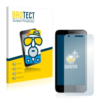 Vorderseite einer Produktverpackung mit dem Markenlogo BROTECT. Daneben ist das Gerät Alcatel Pixi 3 (5.0) 4G mit dem zugehöri