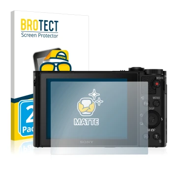 Vorderseite einer Produktverpackung mit dem Markenlogo BROTECT. Daneben ist das Gerät Sony Cyber-Shot DSC-HX90V mit dem zugehö