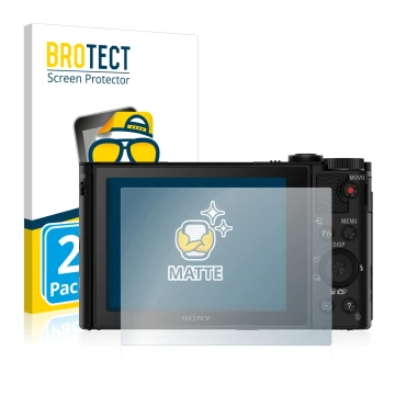 Vorderseite einer Produktverpackung mit dem Markenlogo BROTECT. Daneben ist das Gerät Sony Cyber-Shot DSC-WX500 mit dem zugehö