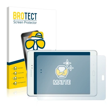 Vorderseite einer Produktverpackung mit dem Markenlogo BROTECT. Daneben ist das Gerät Samsung Galaxy Tab A 8.0 mit dem zugehör