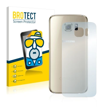 Vorderseite einer Produktverpackung mit dem Markenlogo BROTECT. Daneben ist das Gerät Samsung SM-G920F (Rückseite) mit dem zug