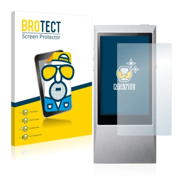 Vorderseite einer Produktverpackung mit dem Markenlogo BROTECT. Daneben ist das Gerät Astell&Kern AK Jr mit dem zugehörigen Di