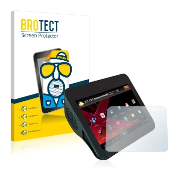 Vorderseite einer Produktverpackung mit dem Markenlogo BROTECT. Daneben ist das Gerät Xoro HMT 360 mit dem zugehörigen Display