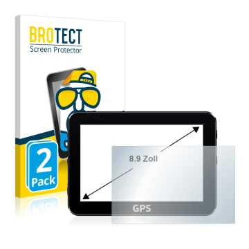 Vorderseite einer Produktverpackung mit dem Markenlogo BROTECT. Daneben ist das Gerät mit dem zugehörigen Displayschutz abgebi