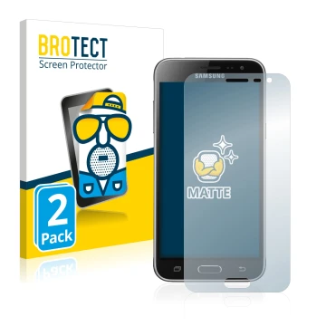 Vorderseite einer Produktverpackung mit dem Markenlogo BROTECT. Daneben ist das Gerät Samsung Galaxy J3 Duos 2016 mit dem zuge