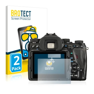 Vorderseite einer Produktverpackung mit dem Markenlogo BROTECT. Daneben ist das Gerät Pentax K-1 mit dem zugehörigen Displaysc