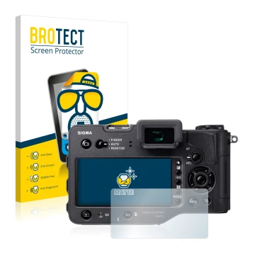 Vorderseite einer Produktverpackung mit dem Markenlogo BROTECT. Daneben ist das Gerät Sigma SD Quattro H mit dem zugehörigen D