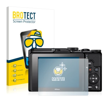 Vorderseite einer Produktverpackung mit dem Markenlogo BROTECT. Daneben ist das Gerät Nikon Coolpix A900 mit dem zugehörigen D