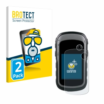 Vorderseite einer Produktverpackung mit dem Markenlogo BROTECT. Daneben ist das Gerät Garmin eTrex 30x mit dem zugehörigen Dis