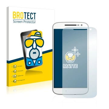 Vorderseite einer Produktverpackung mit dem Markenlogo BROTECT. Daneben ist das Gerät Motorola Moto G4 mit dem zugehörigen Dis