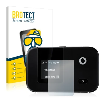 Vorderseite einer Produktverpackung mit dem Markenlogo BROTECT. Daneben ist das Gerät Vodafone R215 WLAN Router mit dem zugehö