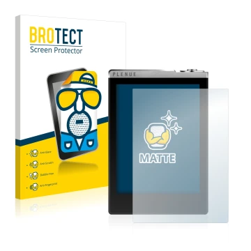 Vorderseite einer Produktverpackung mit dem Markenlogo BROTECT. Daneben ist das Gerät Cowon Plenue D mit dem zugehörigen Displ