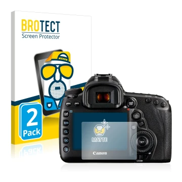 Vorderseite einer Produktverpackung mit dem Markenlogo BROTECT. Daneben ist das Gerät Canon EOS 5D Mark IV mit dem zugehörigen