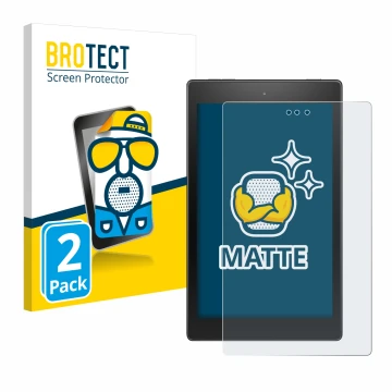 Vorderseite einer Produktverpackung mit dem Markenlogo BROTECT. Daneben ist das Gerät Amazon Fire HD 8 2017 mit dem zugehörige