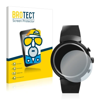 Vorderseite einer Produktverpackung mit dem Markenlogo BROTECT. Daneben ist das Gerät ASUS ZenWatch 3 1.39
