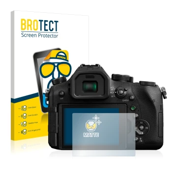 Vorderseite einer Produktverpackung mit dem Markenlogo BROTECT. Daneben ist das Gerät Panasonic Lumix DMC-FZ2000 mit dem zugeh