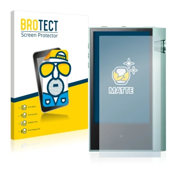 Vorderseite einer Produktverpackung mit dem Markenlogo BROTECT. Daneben ist das Gerät Astell&Kern AK70 mit dem zugehörigen Dis