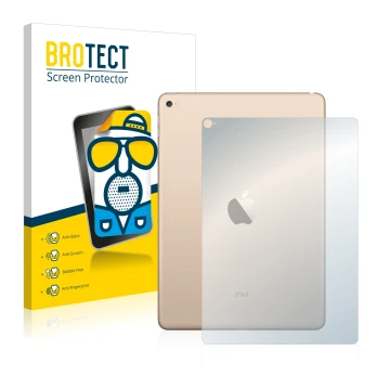 Vorderseite einer Produktverpackung mit dem Markenlogo BROTECT. Daneben ist das Gerät Apple iPad Air 2 2014 (Rückseite) mit de