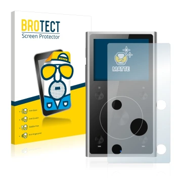 Vorderseite einer Produktverpackung mit dem Markenlogo BROTECT. Daneben ist das Gerät FiiO X1 II mit dem zugehörigen Displaysc