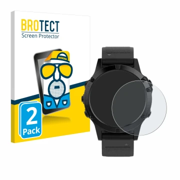 Vorderseite einer Produktverpackung mit dem Markenlogo BROTECT. Daneben ist das Gerät Garmin Fenix 5 (47 mm) mit dem zugehörig