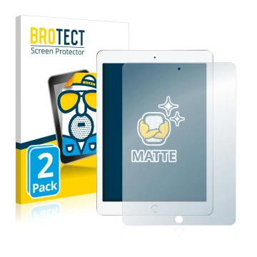 Vorderseite einer Produktverpackung mit dem Markenlogo BROTECT. Daneben ist das Gerät Apple iPad 9.7 2017 (5. Gen.) mit dem zu