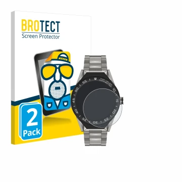 Vorderseite einer Produktverpackung mit dem Markenlogo BROTECT. Daneben ist das Gerät TAG Heuer Connected Modular 45 mit dem z