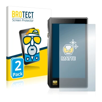 Vorderseite einer Produktverpackung mit dem Markenlogo BROTECT. Daneben ist das Gerät FiiO X5 III mit dem zugehörigen Displays