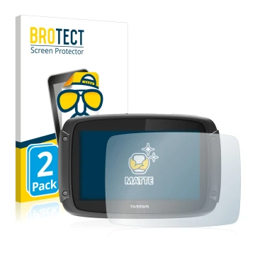 Vorderseite einer Produktverpackung mit dem Markenlogo BROTECT. Daneben ist das Gerät TomTom Rider 450 mit dem zugehörigen Dis