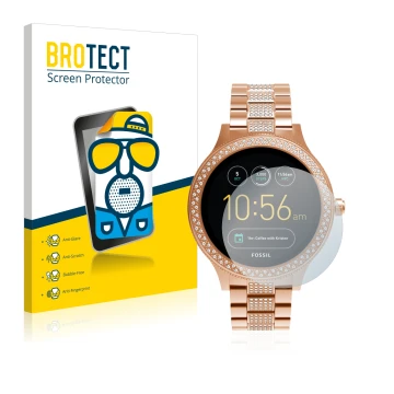 Vorderseite einer Produktverpackung mit dem Markenlogo BROTECT. Daneben ist das Gerät Fossil Q Venture mit dem zugehörigen Dis