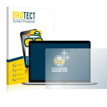 Vorderseite einer Produktverpackung mit dem Markenlogo BROTECT. Daneben ist das Gerät Apple MacBook Pro 13