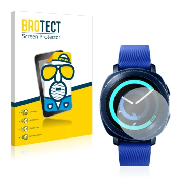 Vorderseite einer Produktverpackung mit dem Markenlogo BROTECT. Daneben ist das Gerät Samsung Gear Sport mit dem zugehörigen D