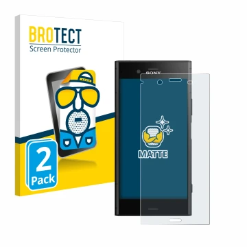 Vorderseite einer Produktverpackung mit dem Markenlogo BROTECT. Daneben ist das Gerät Sony Xperia XZ1 mit dem zugehörigen Disp