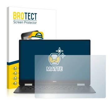 Vorderseite einer Produktverpackung mit dem Markenlogo BROTECT. Daneben ist das Gerät Dell XPS 13 9365 2-in-1 mit dem zugehöri