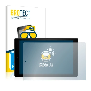 Vorderseite einer Produktverpackung mit dem Markenlogo BROTECT. Daneben ist das Gerät Amazon Fire HD 10 2017 (7. Gen.) mit dem