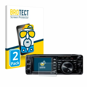 Vorderseite einer Produktverpackung mit dem Markenlogo BROTECT. Daneben ist das Gerät Yaesu FT-991A mit dem zugehörigen Displa