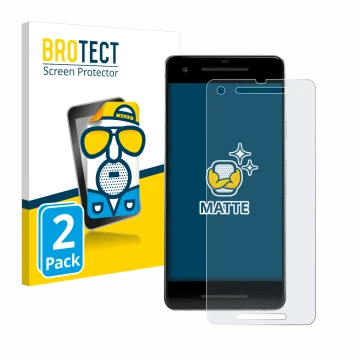 Vorderseite einer Produktverpackung mit dem Markenlogo BROTECT. Daneben ist das Gerät Google Pixel 2 mit dem zugehörigen Displ
