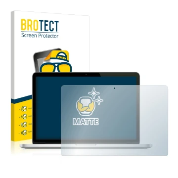 Vorderseite einer Produktverpackung mit dem Markenlogo BROTECT. Daneben ist das Gerät Apple MacBook Pro Retina 13