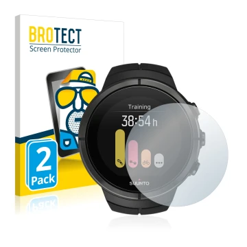 Vorderseite einer Produktverpackung mit dem Markenlogo BROTECT. Daneben ist das Gerät Suunto Spartan Ultra mit dem zugehörigen