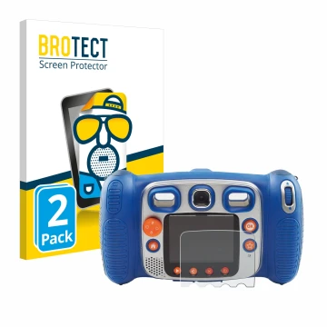 Vorderseite einer Produktverpackung mit dem Markenlogo BROTECT. Daneben ist das Gerät Vtech Kidizoom Duo 5.0 mit dem zugehörig