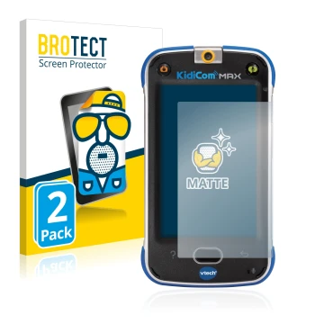 Vorderseite einer Produktverpackung mit dem Markenlogo BROTECT. Daneben ist das Gerät Vtech Kidicom Max mit dem zugehörigen Di