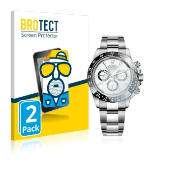 Vorderseite einer Produktverpackung mit dem Markenlogo BROTECT. Daneben ist das Gerät Rolex Cosmograph Daytona (40 mm) mit dem