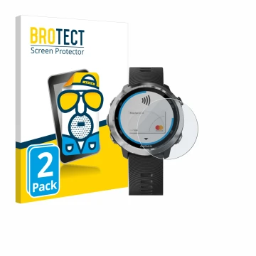 Vorderseite einer Produktverpackung mit dem Markenlogo BROTECT. Daneben ist das Gerät Garmin Forerunner 645 mit dem zugehörige