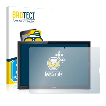 Vorderseite einer Produktverpackung mit dem Markenlogo BROTECT. Daneben ist das Gerät Huawei MediaPad M5 10.8 mit dem zugehöri
