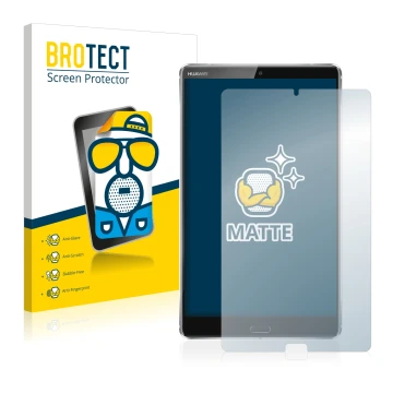 Vorderseite einer Produktverpackung mit dem Markenlogo BROTECT. Daneben ist das Gerät Huawei MediaPad M5 8.4 mit dem zugehörig