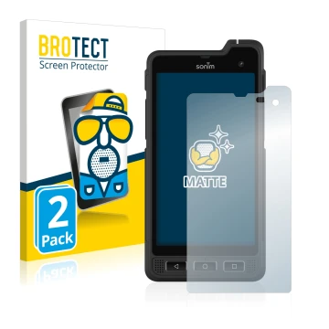 Vorderseite einer Produktverpackung mit dem Markenlogo BROTECT. Daneben ist das Gerät Sonim XP8 mit dem zugehörigen Displaysch